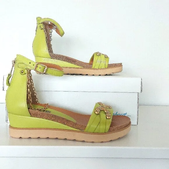 Mjus Pera Leather Wedge Sandal with Gold Ankle Chain - Size 39 (US 8.5) - Picture 2 of 9